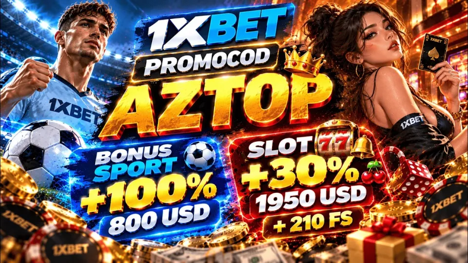 Promocode 1xbet AZTOP unlocks a 100% sports bonus and 210 free spins on slots